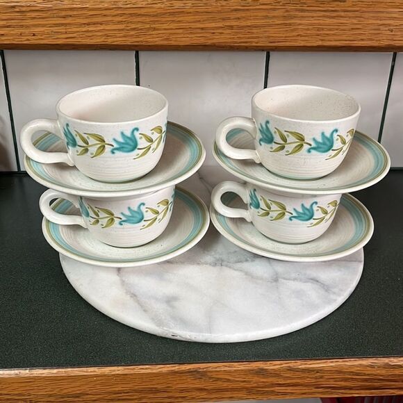 4 Sets of Franciscan Stoneware TULIP TIME Cup & Saucer - Picture 4 of 10